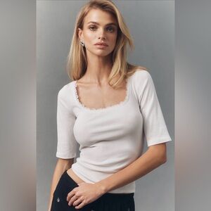 Maeve Lace-Trimmed Three-Quarter Sleeve Top, SMALL NWT